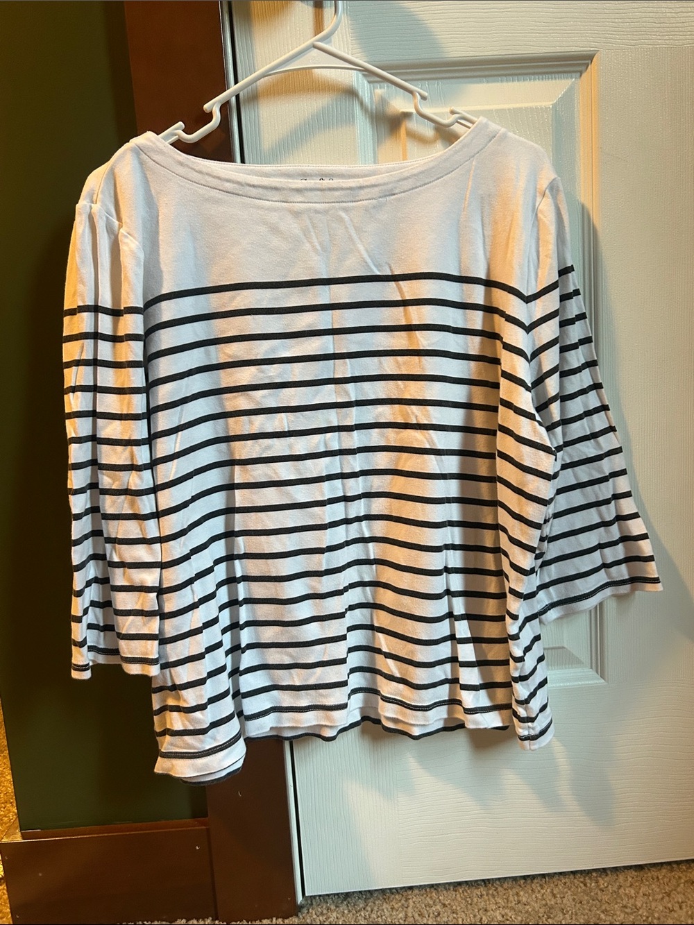 croft & barrow White and Black Striped Boatneck Long Sleeve Top